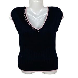 Belldini Black Pink Trim Knit Short Sleeve Top S